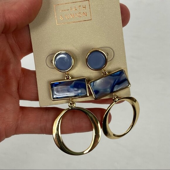 NWT Nordstrom‎ Set of Two Earrings Hoop Studs Stone Dangle Drop Geometric New - Picture 6 of 7